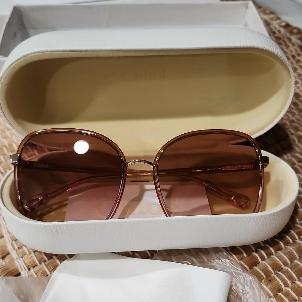 NEW CHLOE CH0031SA 002 59mm Pink Gold Oversized Sunglasses Italy - Picture 9 of 14